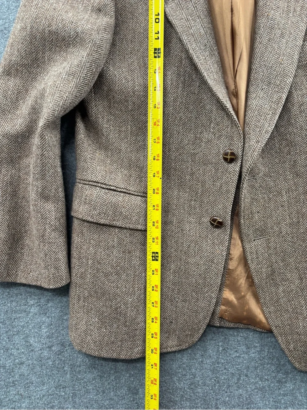 Park Row Brown Herringbone Tweed Wool Blazer 2-Button Notch Inner Pockets